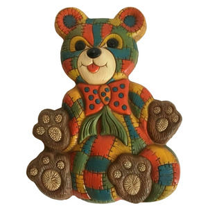 Foam Craft Patchwork Teddy Bear Baby Room Wall Plaque Nursery Decor Vtg 1979